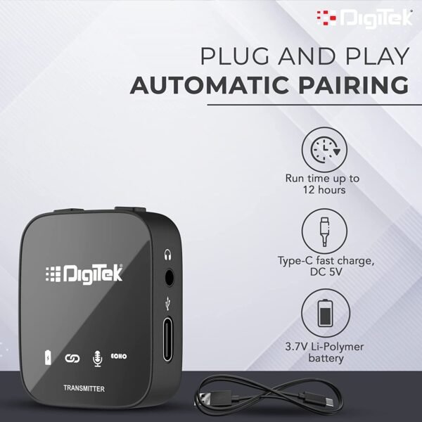 Digitek Dual Wireless Microphone System for DSLR, Camcorder, Smartphone & Tablet DWM 101pro - Image 4