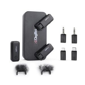 Digitek (DWM-106 2-in-1 Wireless Microphone System with Type C & Lightning Connector and 1000mAh Battery Charging case to Charge Receiver & Transmitter for DSLR Camera, Android & iOS Smartphones