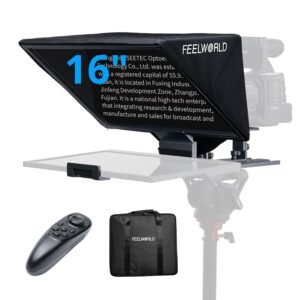 Feelworld TP16 16 Inch Folding Teleprompter for Up to 16" Tablet Horizontal Vertical Prompt for Live Streaming Interview Speech Online Teaching Vlogger with APP Remote Control Carry Case, Black | Horizontal Vertical Prompt for Live Streaming Interview Speech Online Teaching Vlogger with APP Remote Control Carry Case
